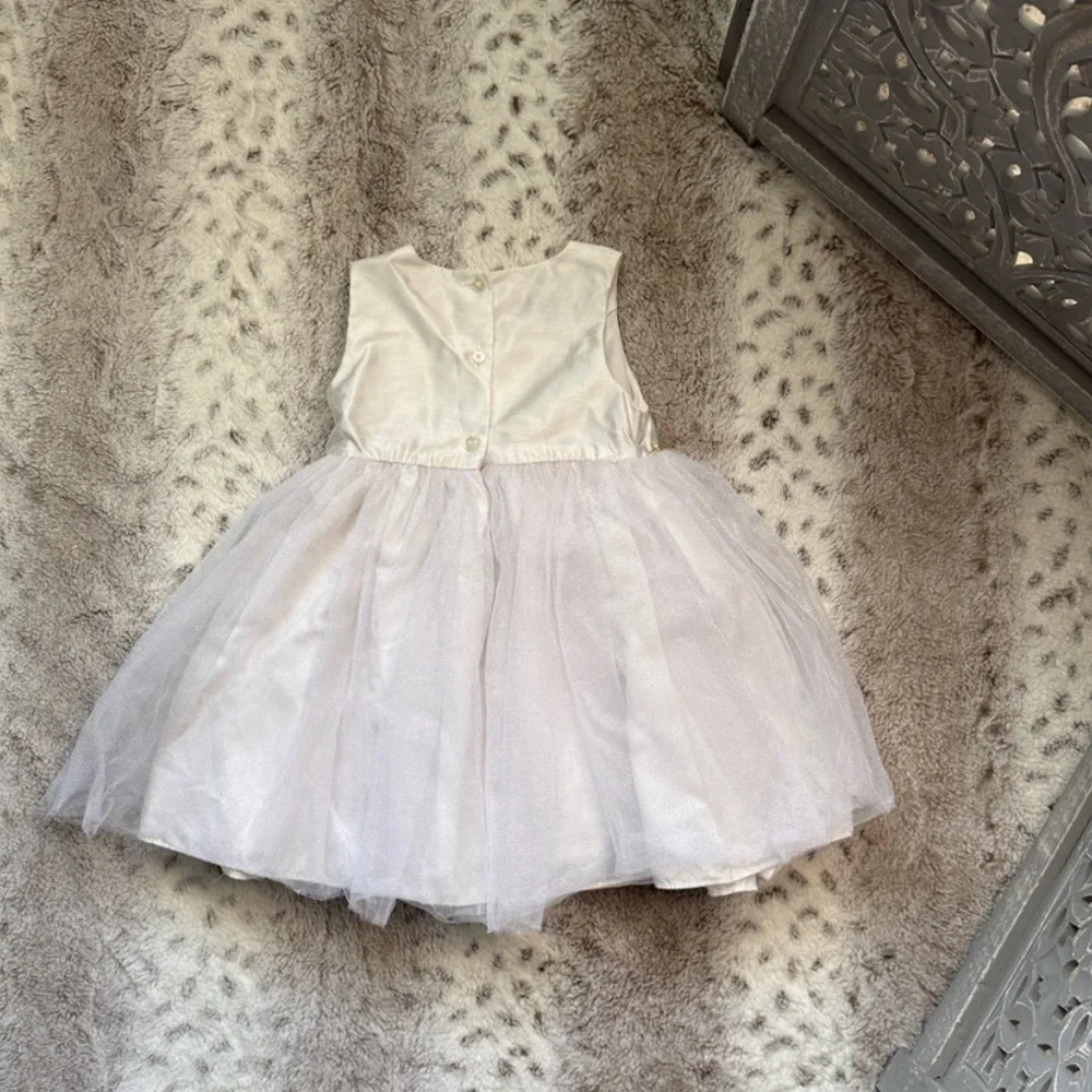 Pippa & Julie cream satin dress baby girls 18 months sparkly gold tulle skirt